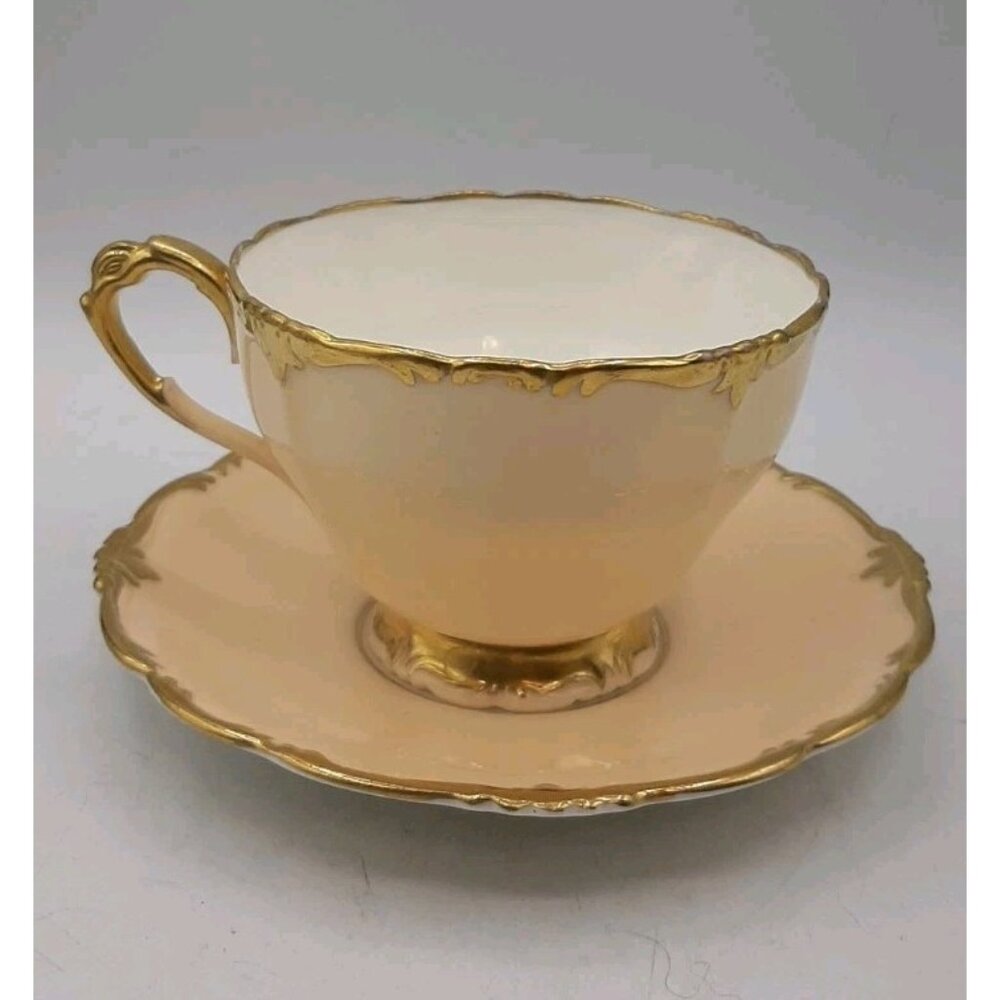 Vtg Peach and Gold Paragon By Appointment Footed Tea Cup and Saucer Bone China